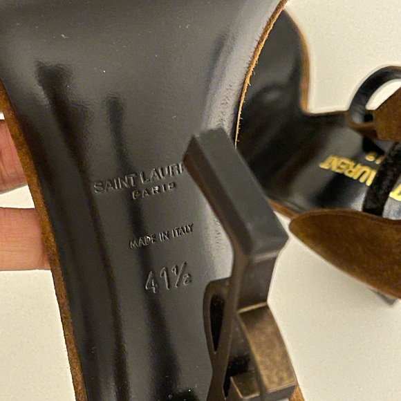 Saint Laurent Opyum Suede Logo Heel Sandals Brown 41.5 YSL Monogram Bronze - Picture 4 of 7